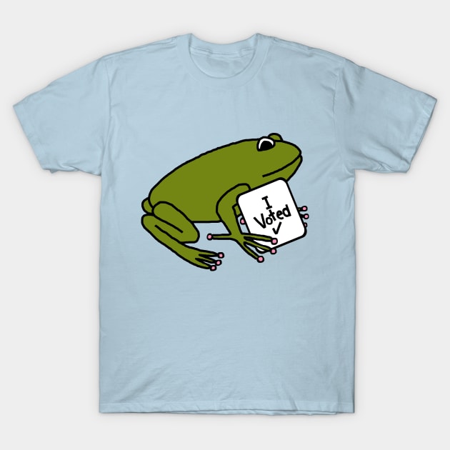 Vote Cute Green Frog with Voted Sign T-Shirt by ellenhenryart